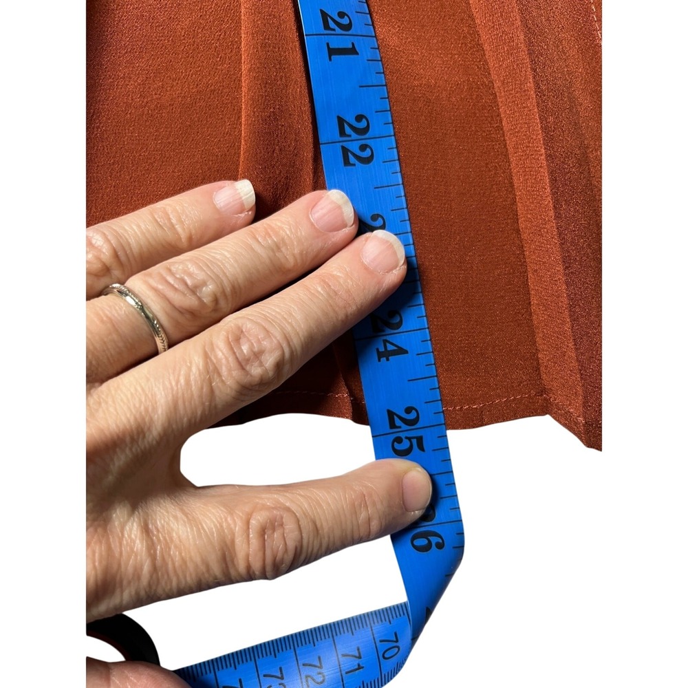 Women's Rust Pleated Button-Front Blouse - Picture 9 of 10